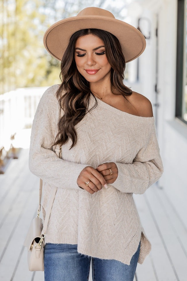 Candid Feelings Beige Boat Neck Textured Sweater | Pink Lily