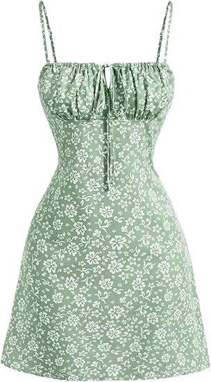 Milumia Women's Ruched Tie Shoulder Cami Dress Spaghetti Strap Flared Short Mini Dresses | Amazon (US)