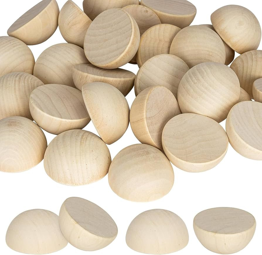 50PCS Half Wooden Balls, 2 inch Unfinished Round Wood Half Sphere Balls, 50mm Small Natural Woode... | Amazon (US)