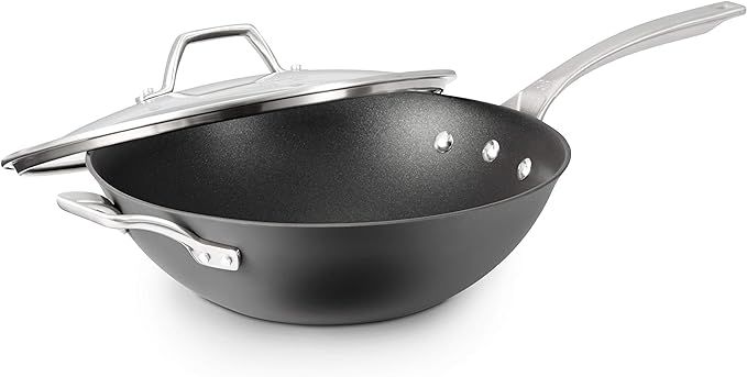 Calphalon Signature Hard-Anodized Nonstick 12-Inch Flat Bottom Wok with Cover | Amazon (US)