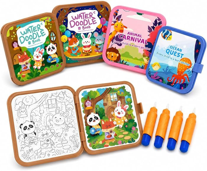 Water Coloring Book for Toddlers Ages 3-5 - 4 Pack Reusable Mess Free Magic Paint with Water Book... | Amazon (US)