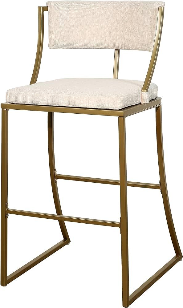 New Ridge Home Goods Mina 30" Bar-Height Metal Bar Stool, Antique Brass with Upholstered Beige Se... | Amazon (US)