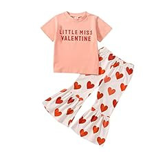 Eadrioss Toddler Baby Girls Valentine’s Day Outfits Short Sleeve Rainbow Shirts Heart Fries Bel... | Amazon (US)