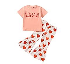 Eadrioss Toddler Baby Girls Valentine’s Day Outfits Short Sleeve Rainbow Shirts Heart Fries Bel... | Amazon (US)