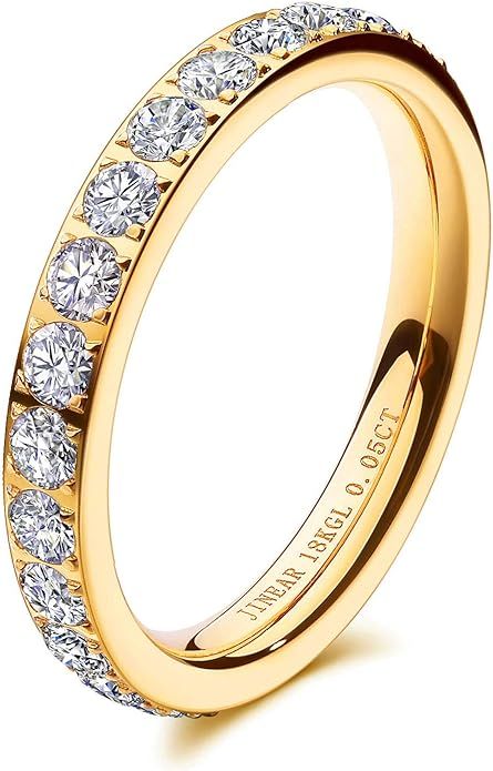 Amazon.com: JINEAR 3mm Wedding Bands for Women Eternity Ring 18K Gold Plated Cubic Zirconia Engag... | Amazon (US)