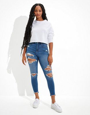 AE Dream Ripped Curvy High-Waisted Jegging Crop | American Eagle Outfitters (US & CA)