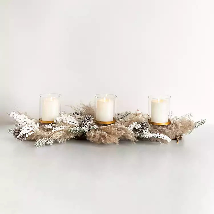 Frosted Pampas and Berries Candle Centerpiece | Kirkland's Home