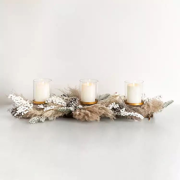 Frosted Pampas and Berries Candle Centerpiece | Kirkland's Home