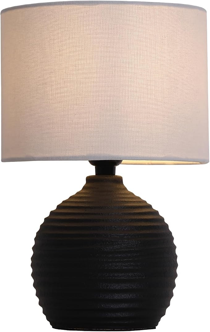 SINFU Small Modern Ceramic Table Lamp, 17.7 Inch Ribbed Bedside Lamp with Fabric Drum Shade, E26 ... | Amazon (US)