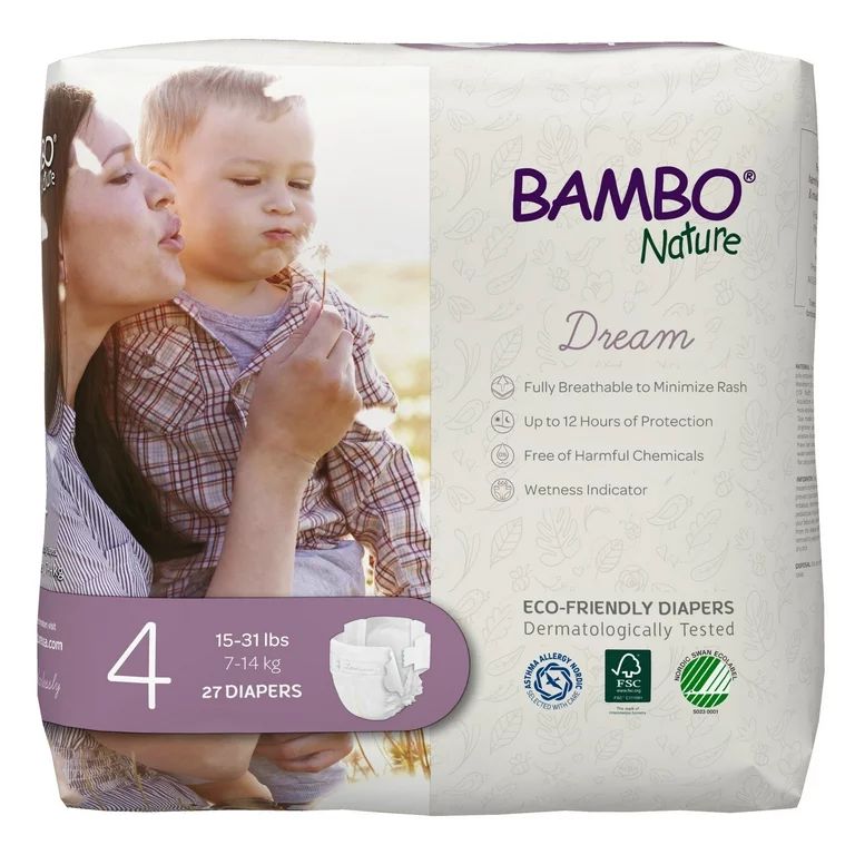Bambo Nature Disposable Baby Diapers, Skin-Friendly, Size 4, 15-31 lbs, 27 Ct - Walmart.com | Walmart (US)