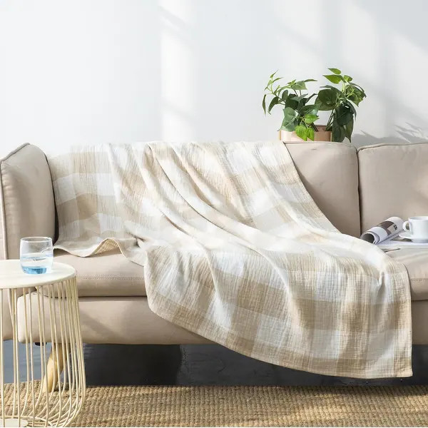 WHOLINENS Cotton Muslin Gauze Picnic Throw Blanket Reversible | Bed Bath & Beyond