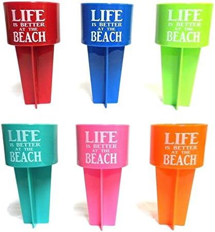Amazon.com: Beach Beverage Holder by SPIKER: 6 pack of prints: LIFE is Better at the Beach in ass... | Amazon (US)