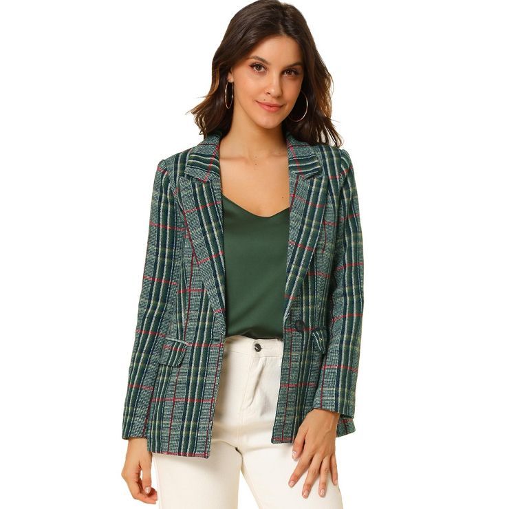 Allegra K Women's Plaid Notched Lapel One Button Houndstooth Blazer Jacket | Target