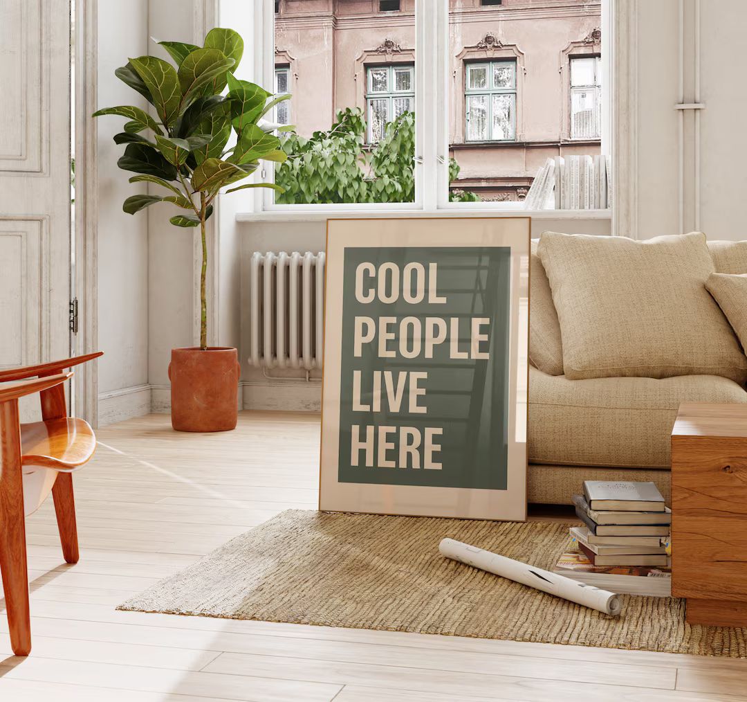 Cool People Live Here Digital Print Typography Wall Art Green Wall Decor Printable Wall Art Cute ... | Etsy (US)