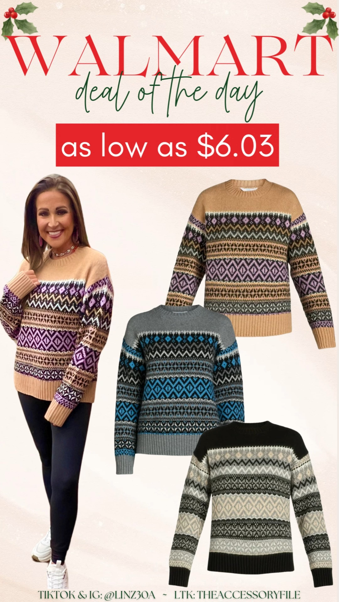 Fair Isle sweaters on MAJOR SALE.

I am wearing a medium. I am 5’3”, 120, 30-27-38.

Winter fashion, winter outfit, gifts for her 

#LTKFindsUnder50 #LTKSaleAlert #LTKSeasonal
