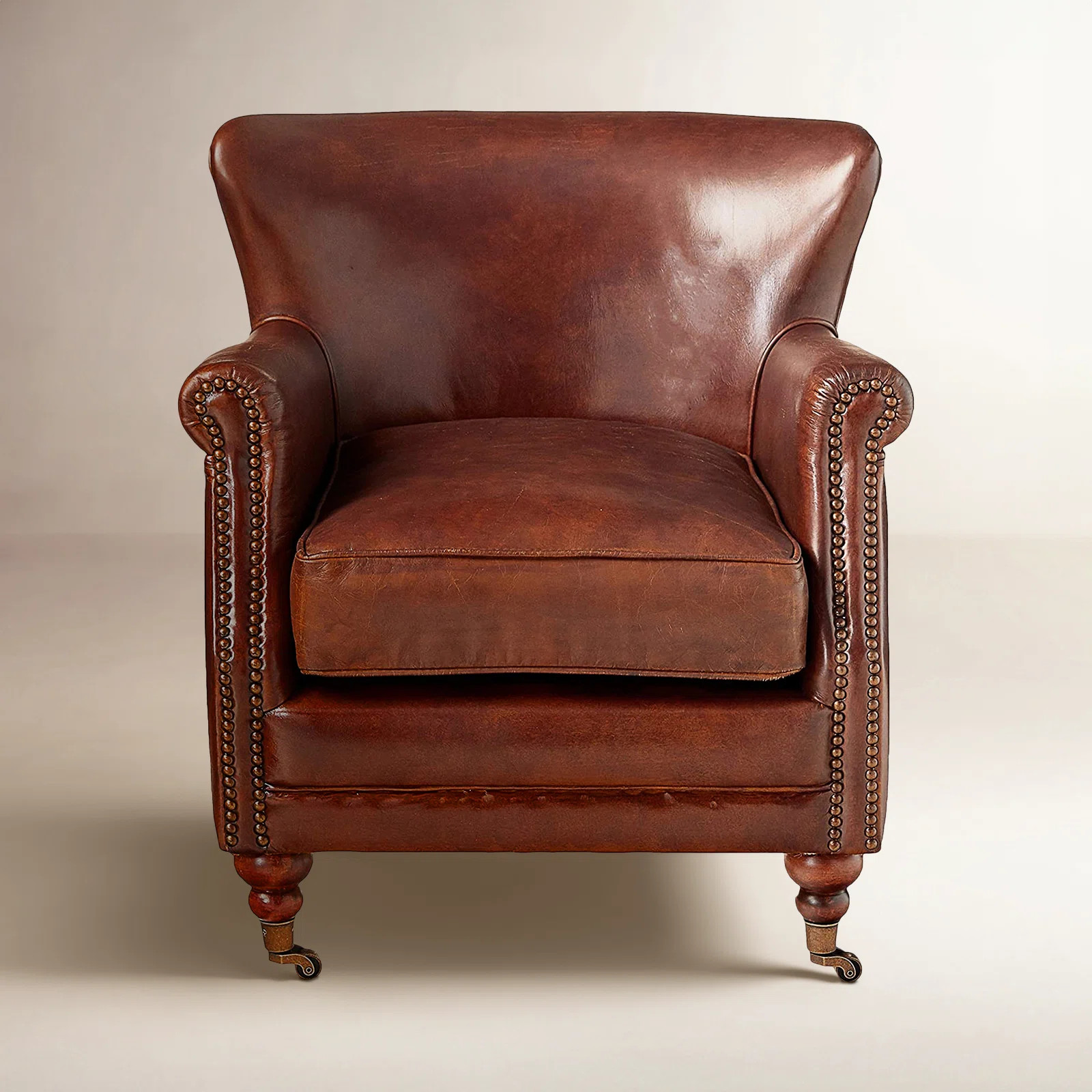 Bellfleur 24'' W Leather Top Grain Leather Club Chair in Dark Brown | Birch Lane