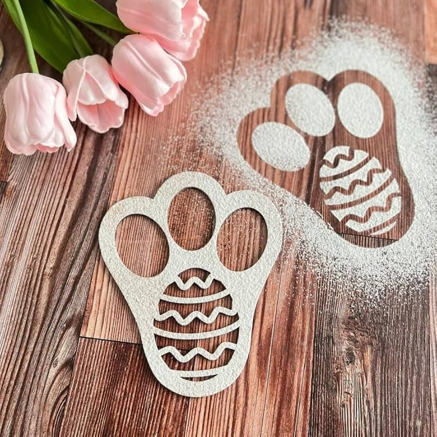 Easter Bunny Footprint Stencil,Wooden Reusable Stencils Props Bunny Paw Prints Footprint Stencils Paint DIY Holiday Decor Crafts for Kids (1 pc.) | Amazon (US)