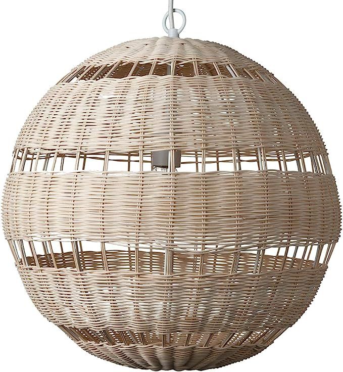 Amazon Brand – Stone & Beam Traditional Woven Globe Pendant Light with White Cloth Cord, 18"H, ... | Amazon (US)