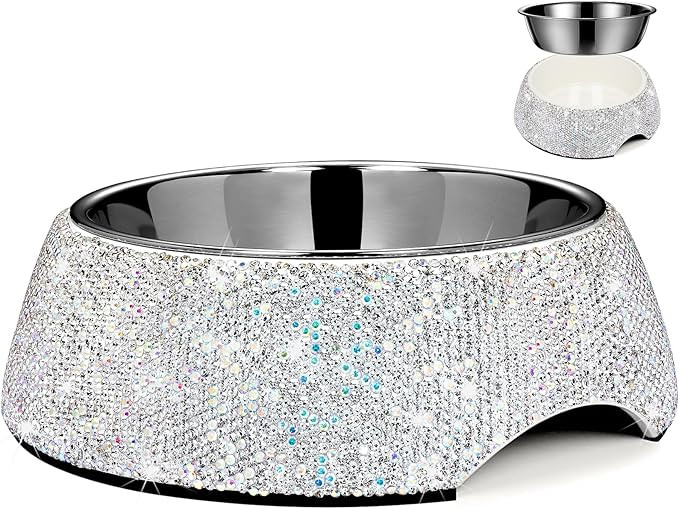 SlowVibes Bling Stainless Steel Dog Bowls,7oz Detachable Rhinestone Metal Food Water Bowl for Fee... | Amazon (US)