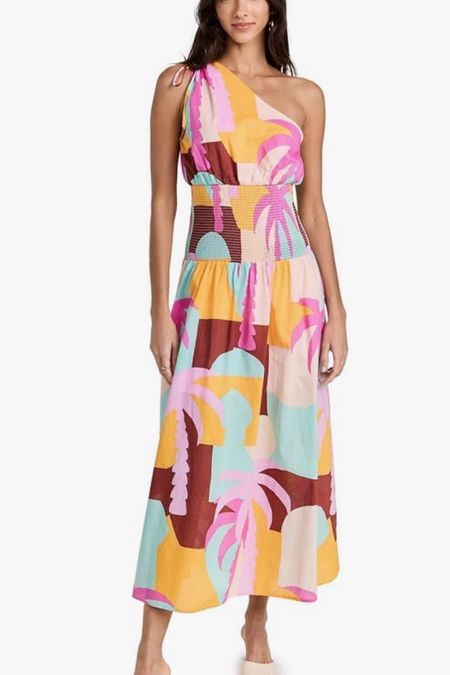 One shoulder tropical midi dress 

#LTKOver40