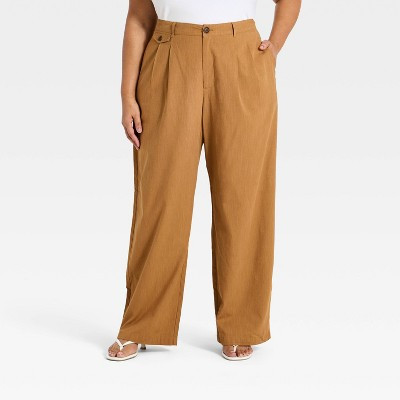 Women's Linen Trouser Pants - A New Day™ Tan 4X | Target