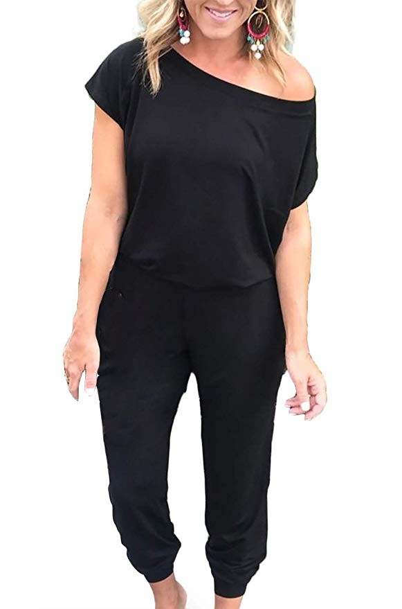 Alelly Women's Sexy Off Shoulder Elastic Waist Beam Foot Jumpsuit Rompers | Amazon (US)