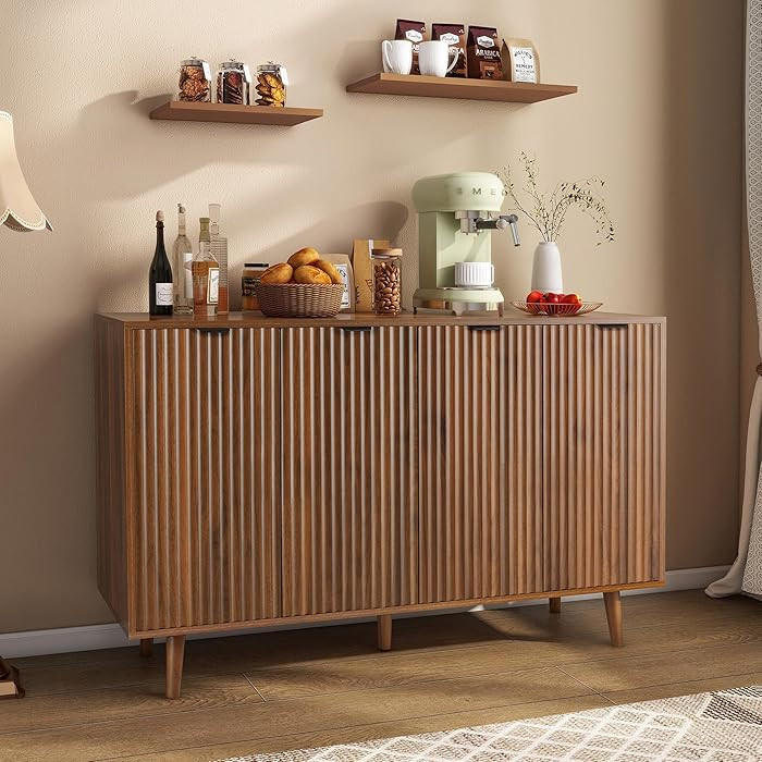 LYNCOHOME Fluted Sideboard Cabinet, Buffet Cabinet with 4 Doors, Kitchen Storage Cabinet with Sol... | Amazon (CA)