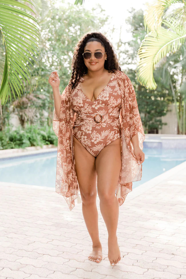Lost In The Tropics Brown Printed Swimsuit Coverup | Pink Lily