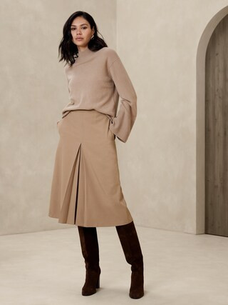 Pleat-Slit A-Line Midi Skirt | Banana Republic Factory