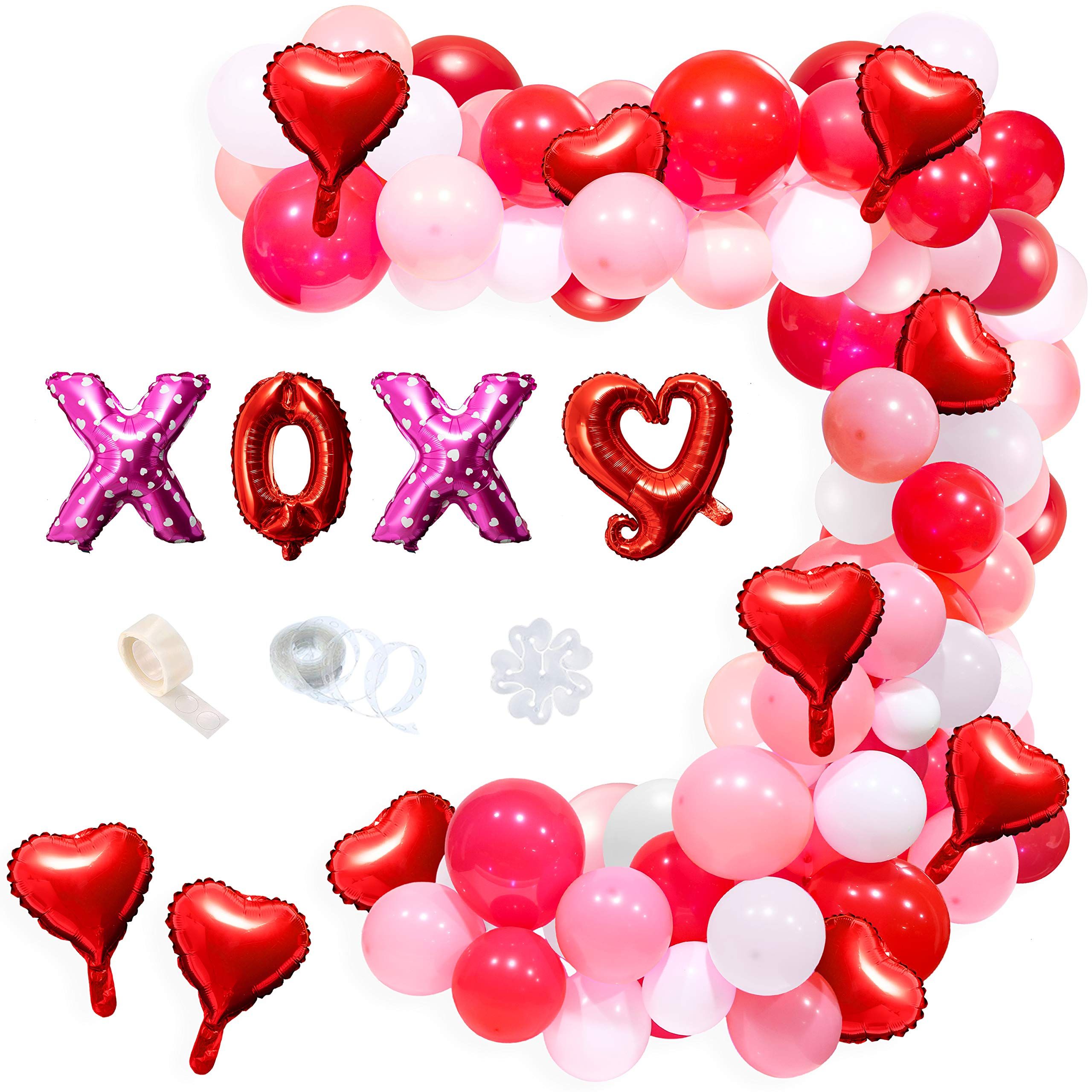 MALLMALL6 112Pcs Valentine’s Day Balloon Garlands Arch XOXO Foil Letters Heart Pink Rose Red La... | Amazon (US)