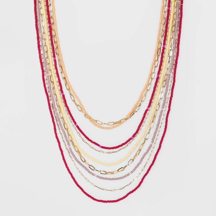 5 Row Seedbead and Chain Necklace - A New Day™ | Target