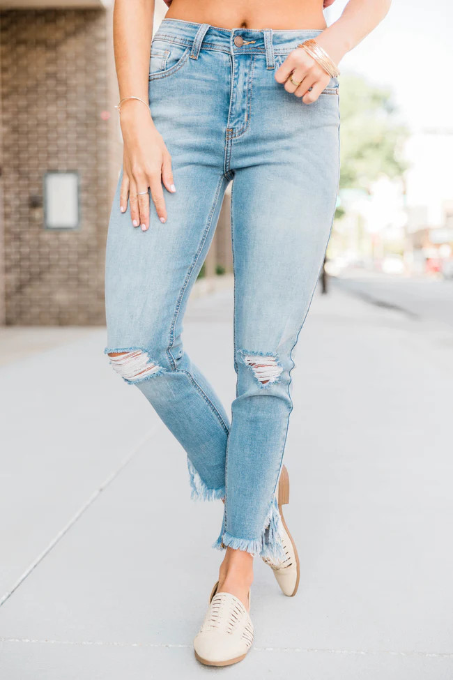 The Eloise Light Wash Distressed Crop Jeans | The Pink Lily Boutique