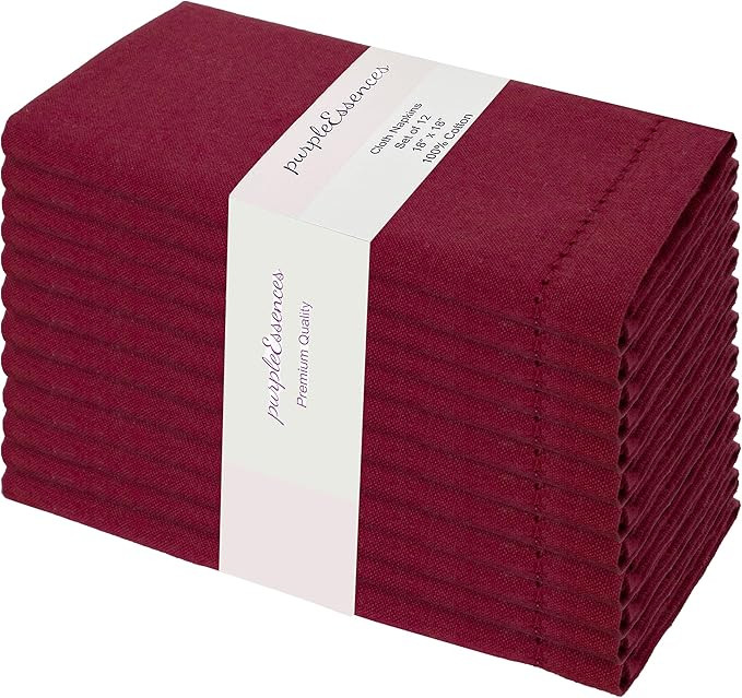 PurpleEssences Set of 12 Hemstitch Cloth Dinner Napkins 100% Cotton - Soft Durable Washable -Idea... | Amazon (US)