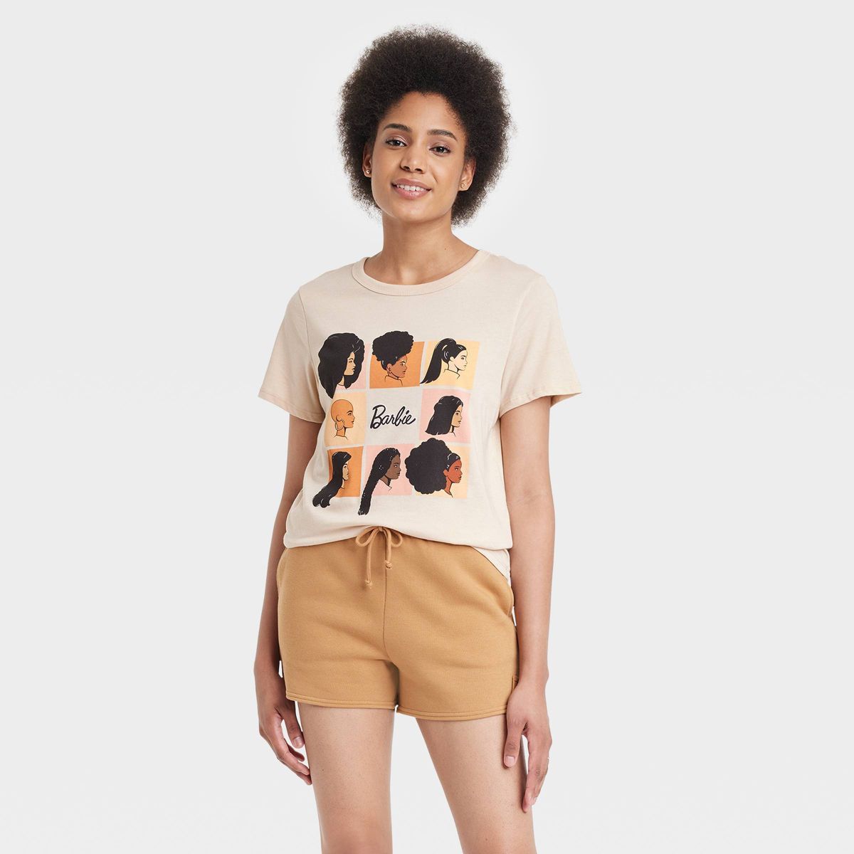 Women's Barbie Squares Short Sleeve Graphic T-Shirt - Tan | Target