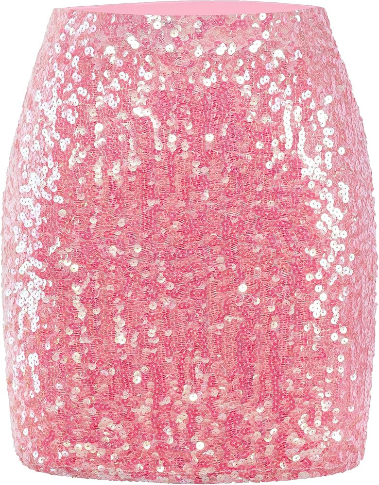 MANER Women's Sequin Skirt Sparkle Stretchy Bodycon Mini Skirts Night Out Party | Amazon (US)