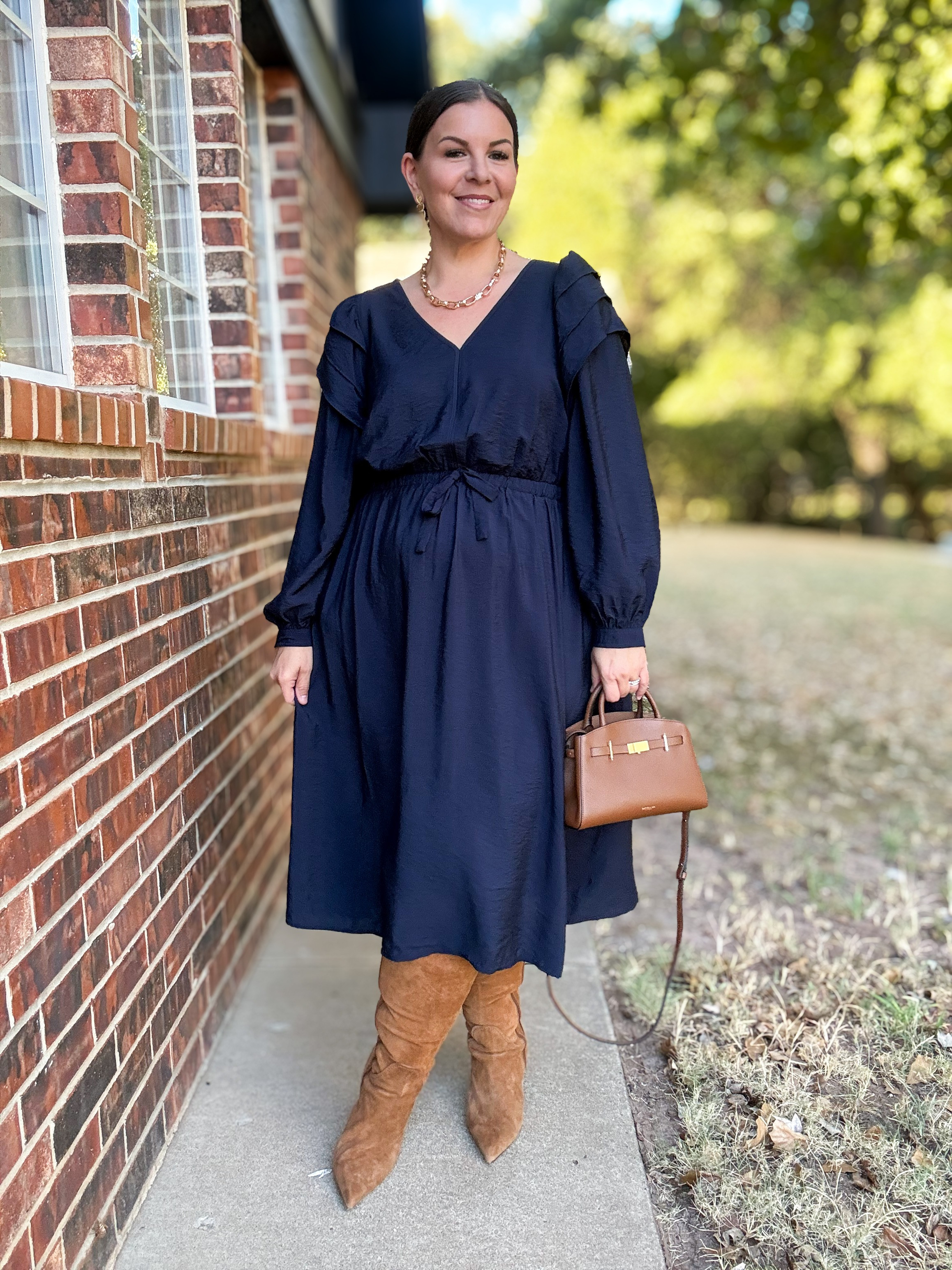 Midsize/plus size ladies, this Walmart fall dress is so beautiful and affordable! It's perfect for fall family photos or a date night outfit. I'm wearing the 0X and fit is true to size.  

 #LTKxWalmart #LTKMidsize #LTKPlusSize