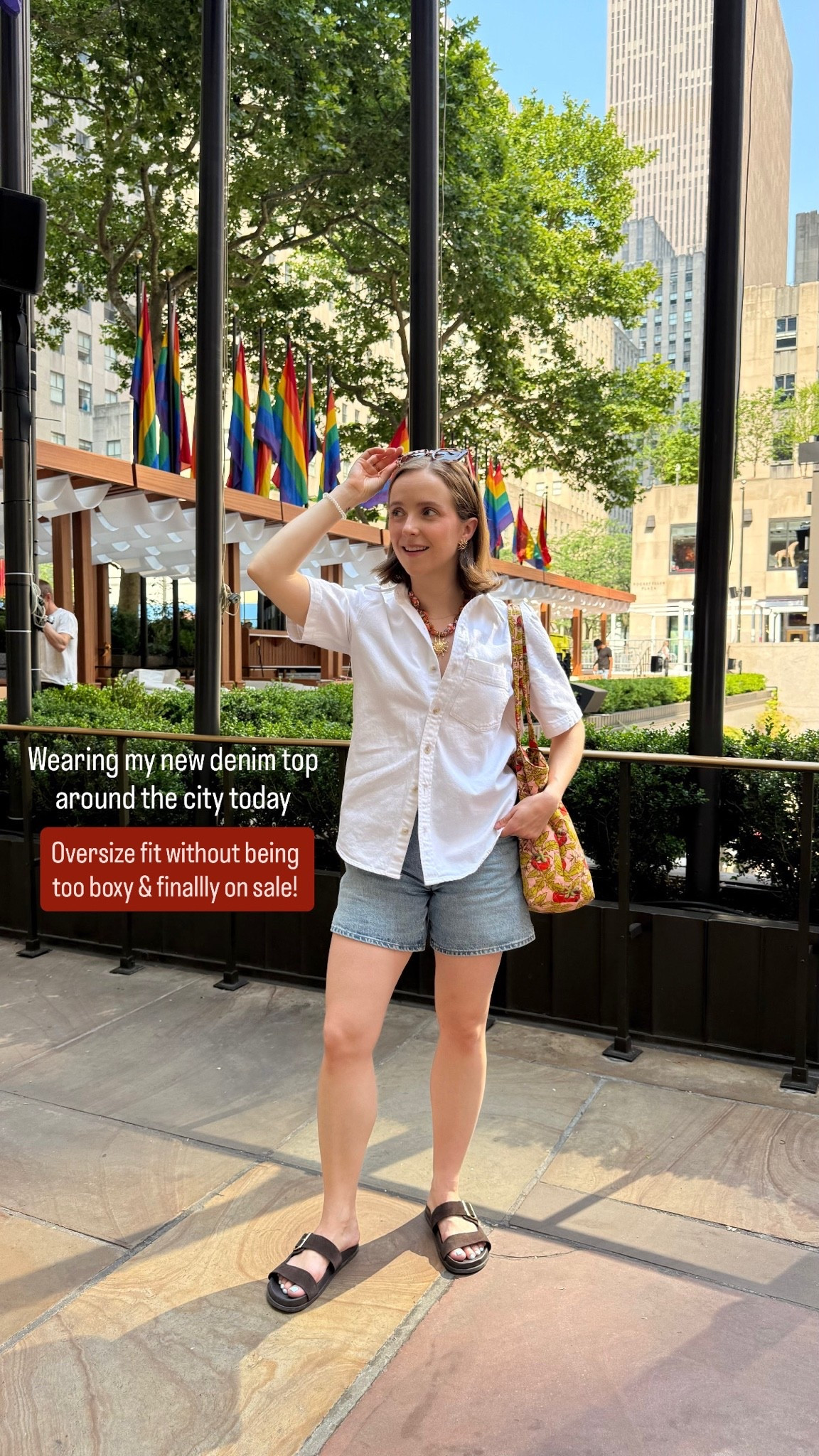 THE Aritzia denim top of the summer finally on sale for 20% off! Runs large so size down 1 (wearing 2xs) 
25 denim 
Leather sandals Seychelles size 7

#LTKootd #LTKdayinmylife #LTKPetite