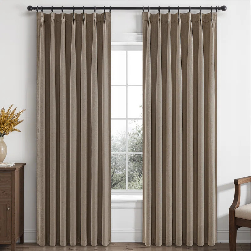 100%Full Blackout Linen Curtains,Pinch Pleated Curtains,Lined Drapes Set of 2(With Hooks and Ring... | Wayfair North America