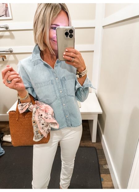LTK sale. Use code LTK20
Madewell
Spring outfit, spring style
Sized down to 23 in jeans. I usually and 24 or 25

Denim button down TTS in XS

#LTKsalealert #LTKSale #LTKstyletip