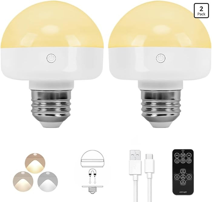 BLUEYE Rechargeable Light Bulbs,7W,350LM,40W Equivalent,Remote Control,E26 Detachable Charging,3 ... | Amazon (US)