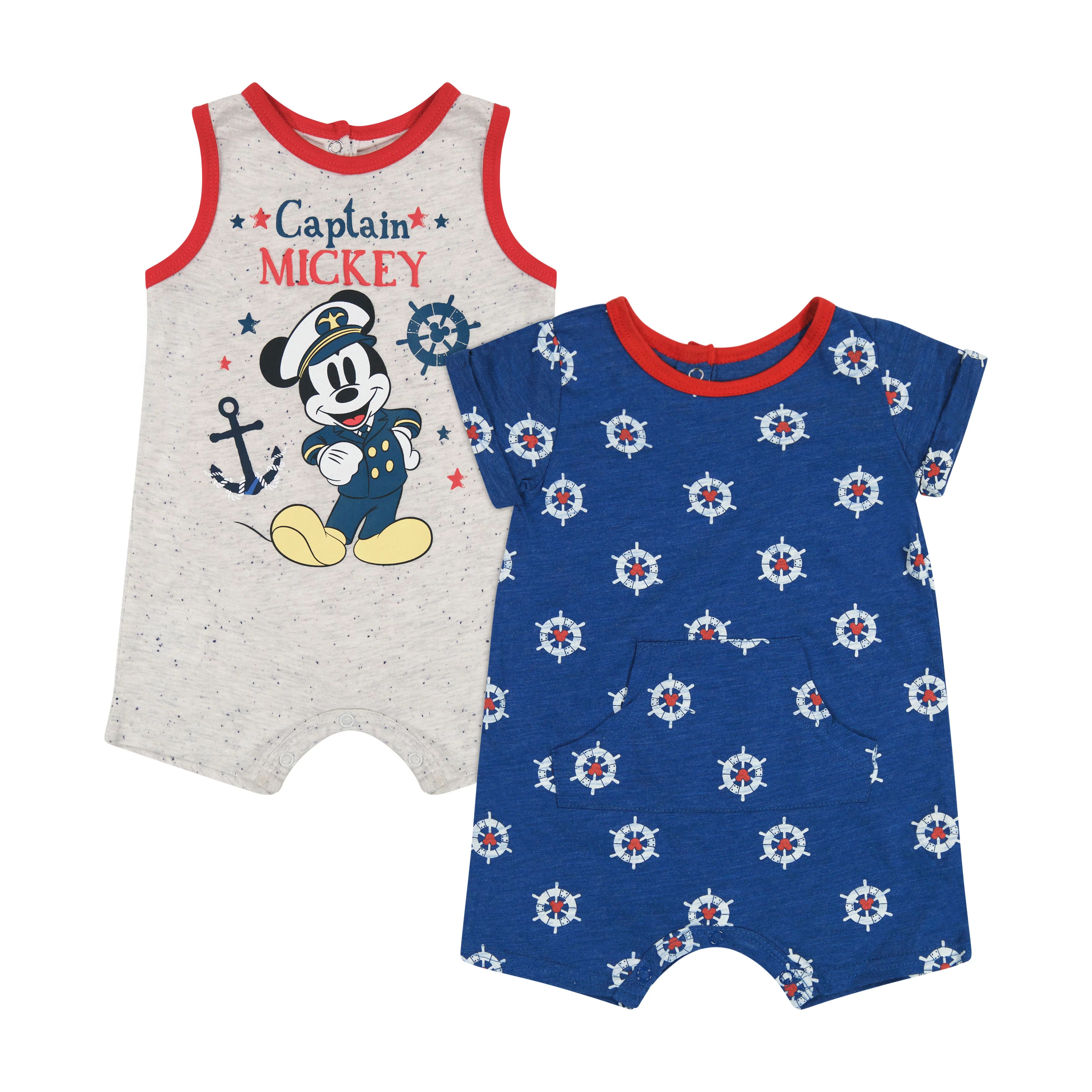 Disney Mickey Mouse Baby Boy Rompers, 2-Pack, Sizes 0-24 Months - Walmart.com | Walmart (US)