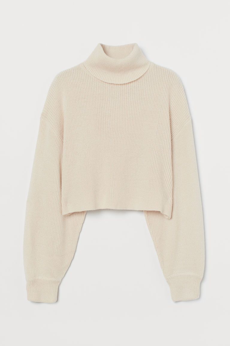 H & M - Cropped Turtleneck Sweater - Beige | H&M (US + CA)
