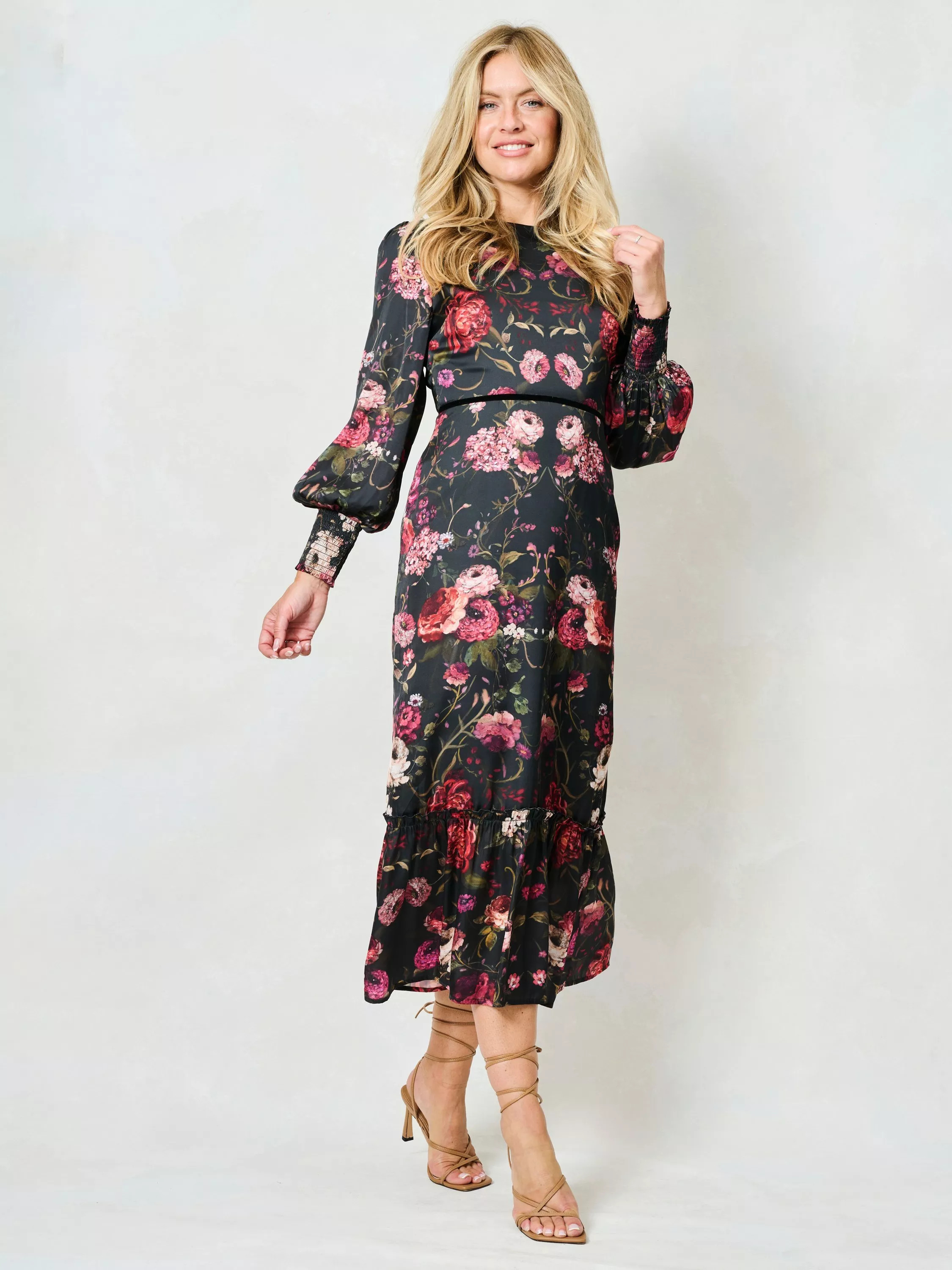 Hope & Ivy The Holly High Neck Maxi Dress, Black/Multi | John Lewis (UK)