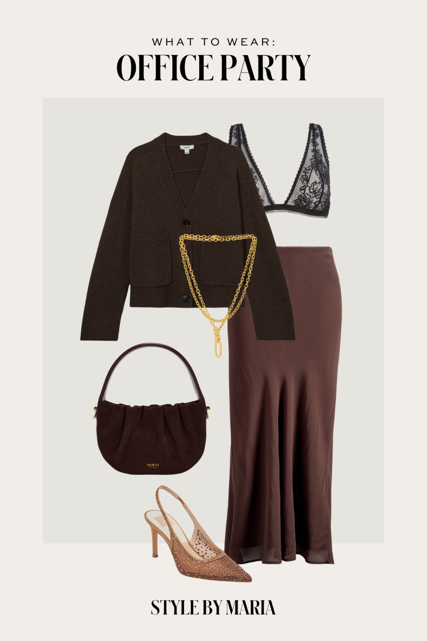 Holiday outfit ideas / Christmas outfit for work / office party outfit
Brown cardigan 
Brown satin skirt
Brown suede handbag
Dolce vita slingback pumps 


#LTKFindsUnder100 #LTKHoliday #LTKStyleTip