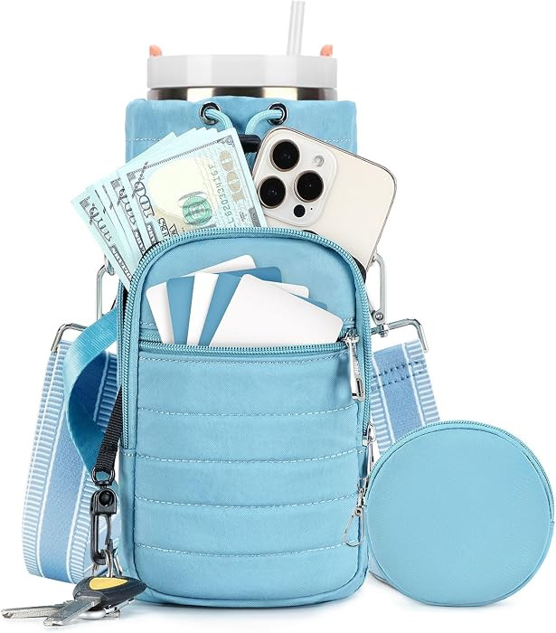 Water Bottle Carrier Bag with Strap, Sling Bag for Walking, Hiking, Cycling, Black, 40 Ounces | Amazon (US)