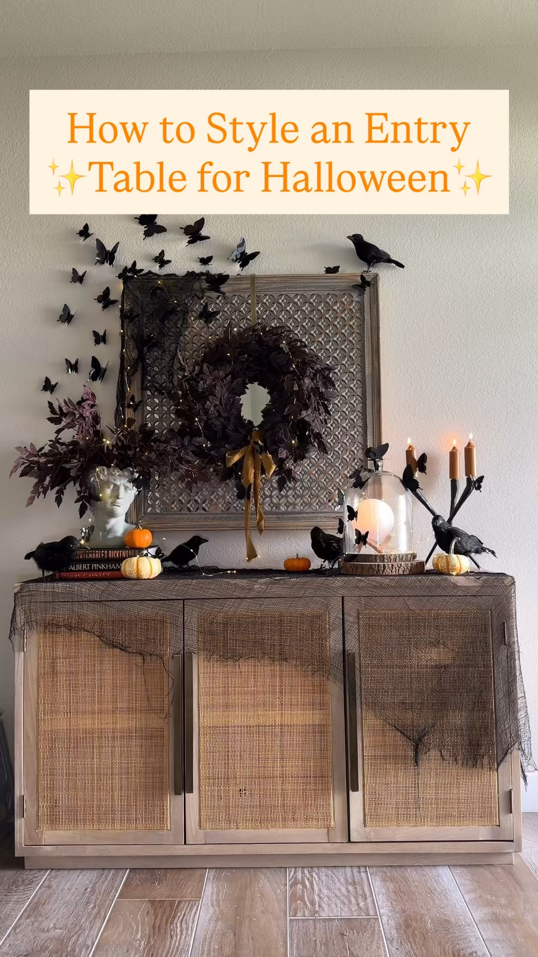 #AD Halloween decor doesn’t have to be spooky to be festive 🖤🎃🌙

I wanted my entryway to feel whimsical and magical without being too scary for my kids and trick-or-treaters. I created this look by layering in dark foliage, mini pumpkins, ravens, candles, 3D butterflies, and of course.. TWINKLE LIGHTS! ✨

I love how the mix of textures, height, and little unexpected details like the butterflies and glowing moon orb make my entryway feel festive without going overboard. 🦋

And the best part? Almost everything is from @Wayfair  with quick shipping! 💜I’ve linked these and similar options so you can easily recreate this look in your own home!

#wayfair #wayfairpartner #halloweendecor #halloween

#LTKHome #LTKSaleAlert #LTKSeasonal