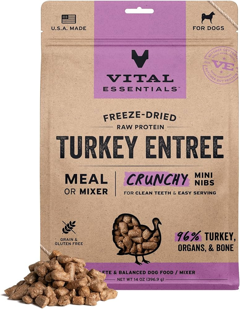 Vital Essentials Freeze Dried Dog Food, Raw Turkey Crunchy Mini Nibs | Complete Meal or Topper | ... | Amazon (US)