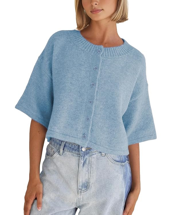 Springrain Cardigan Sweaters for Women Lightweight Knit Cropped Cardigan Button Up Solid Knitwear | Amazon (US)