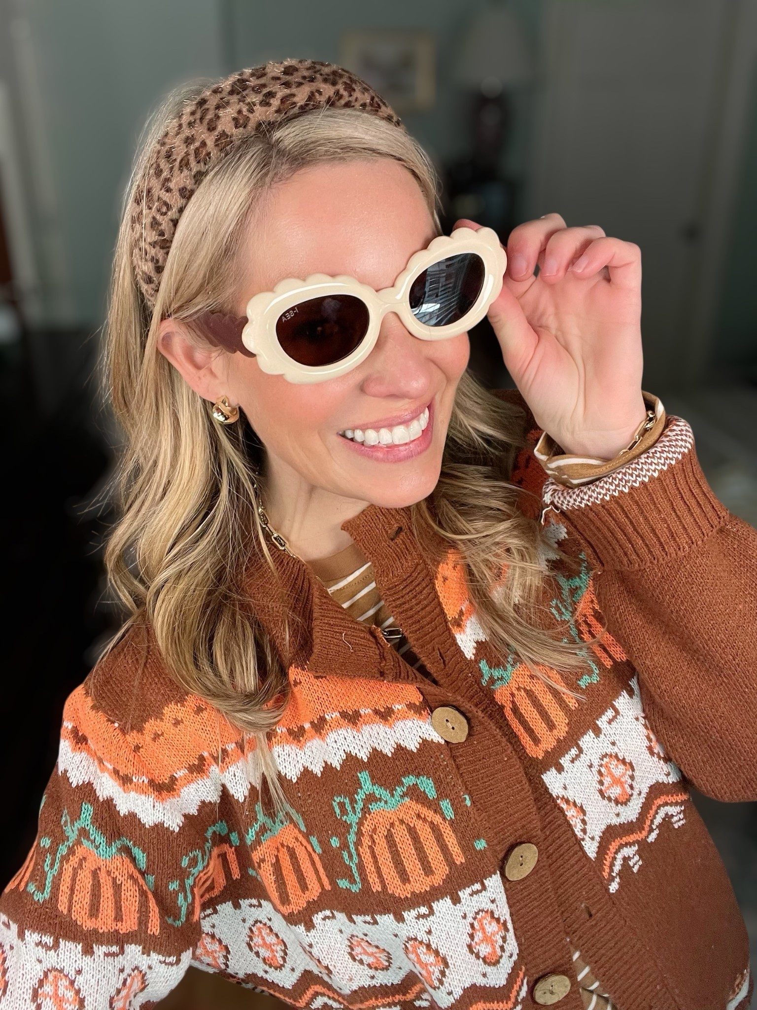 🍁 Fall fashion is in full swing and I’m loving this cozy-chic look that’s perfect for pumpkin spice season! I layered a Fall Halloween cardigan sweater 🎃 over a striped long sleeve top for effortless autumn style. Paired with classic Mother Denim jeans 👖 and chic leopard print slingback flats 🐆, this look is equal parts comfy and polished.

To accessorize, I added a leopard print headband and fun retro-inspired sunglasses 🕶️ for a playful vibe, plus my go-to black satchel bag 👜. For jewelry, I styled it with Melinda Maria gold layers ✨—the Lil Frankie chain necklace, bracelet stack, and chic gold hoops—all timeless staples that elevate everyday outfits.

This outfit is perfect for everything from fall festivals to casual coffee dates, and each piece mixes & matches so easily for endless autumn looks! 🍂☕

✨ Shop my fall outfit details below & use my code PREPPYREBEL for 10% off Melinda Maria jewelry.

⸻

fall outfit inspo, cozy fall cardigan, striped top outfit, classic denim look, leopard flats, fall accessories, Melinda Maria jewelry, chic fall style, Amazon fashion, Walmart fall finds, Abbott Lyon watch


#LTKFindsUnder100 #LTKShoeCrush #LTKFindsUnder50

#LTKOver40 #LTKFindsUnder50 #LTKFindsUnder100