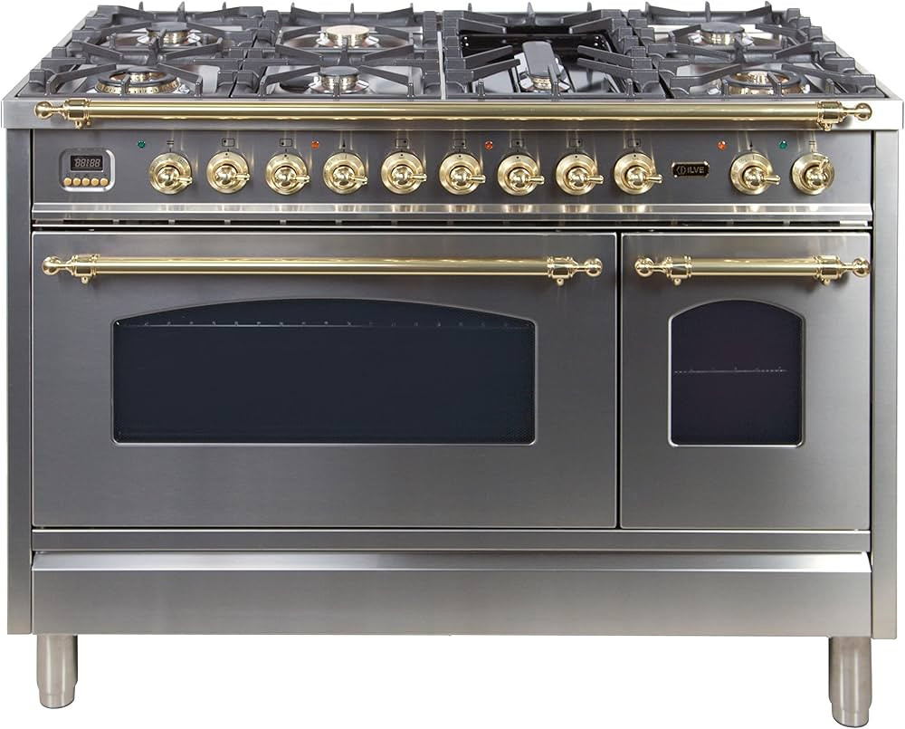 ILVE UPN120FDMPI Nostalgie 48" Freestanding Dual Fuel Range, Natural Gas 7 Sealed Brass Burners, ... | Amazon (US)